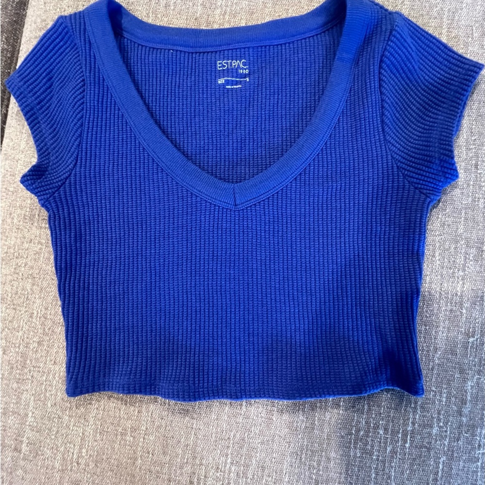 PacSun Blue Ribbed Crop T-Shirt